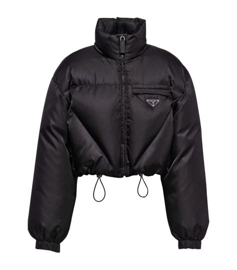 re-nylon down jacket prada|Prada black cropped puffer jacket.